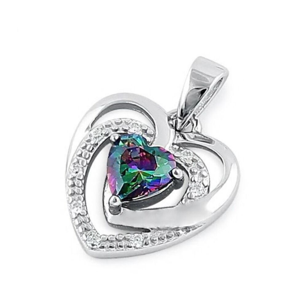 Rainbow Mystic Topaz Heart Pendant in Sterling Silver New